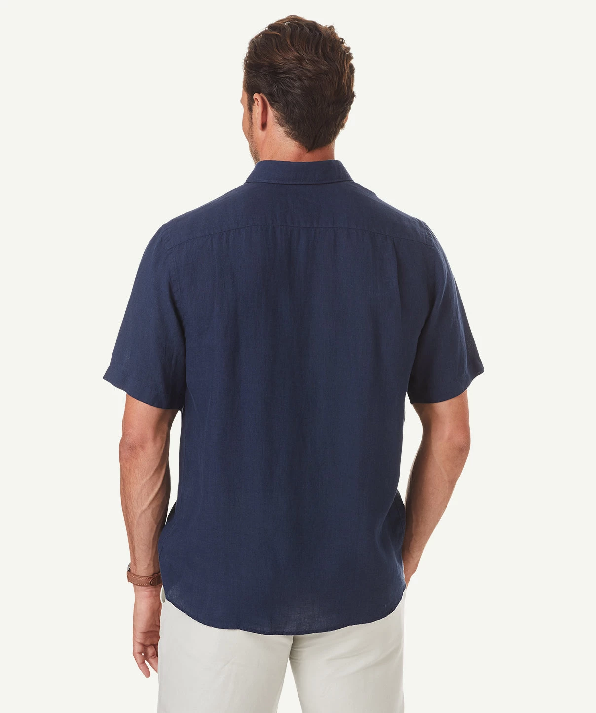 Linen Plain Short Sleeve Shirt - Navy - Image 3