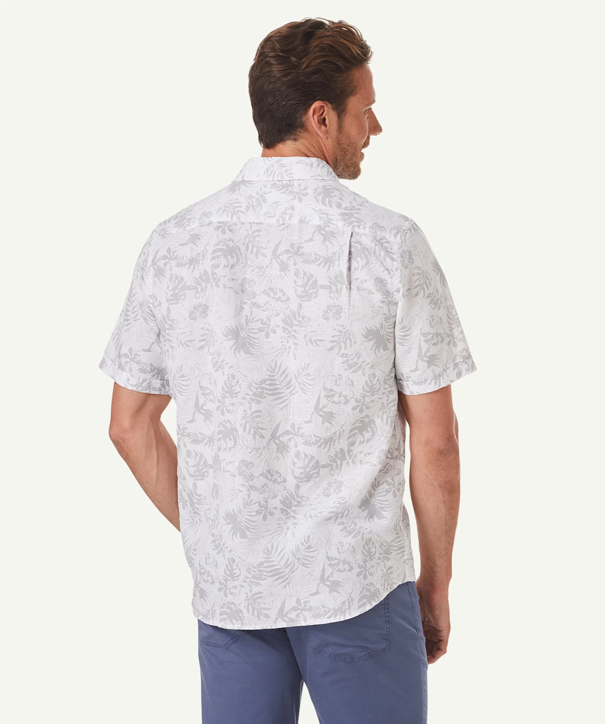 Linen Blend Floral Short Sleeve Shirt - Dove - Image 3