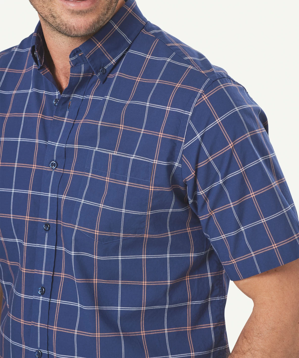 Casual Madras Check Short Sleeve Shirt - Navy - Image 7