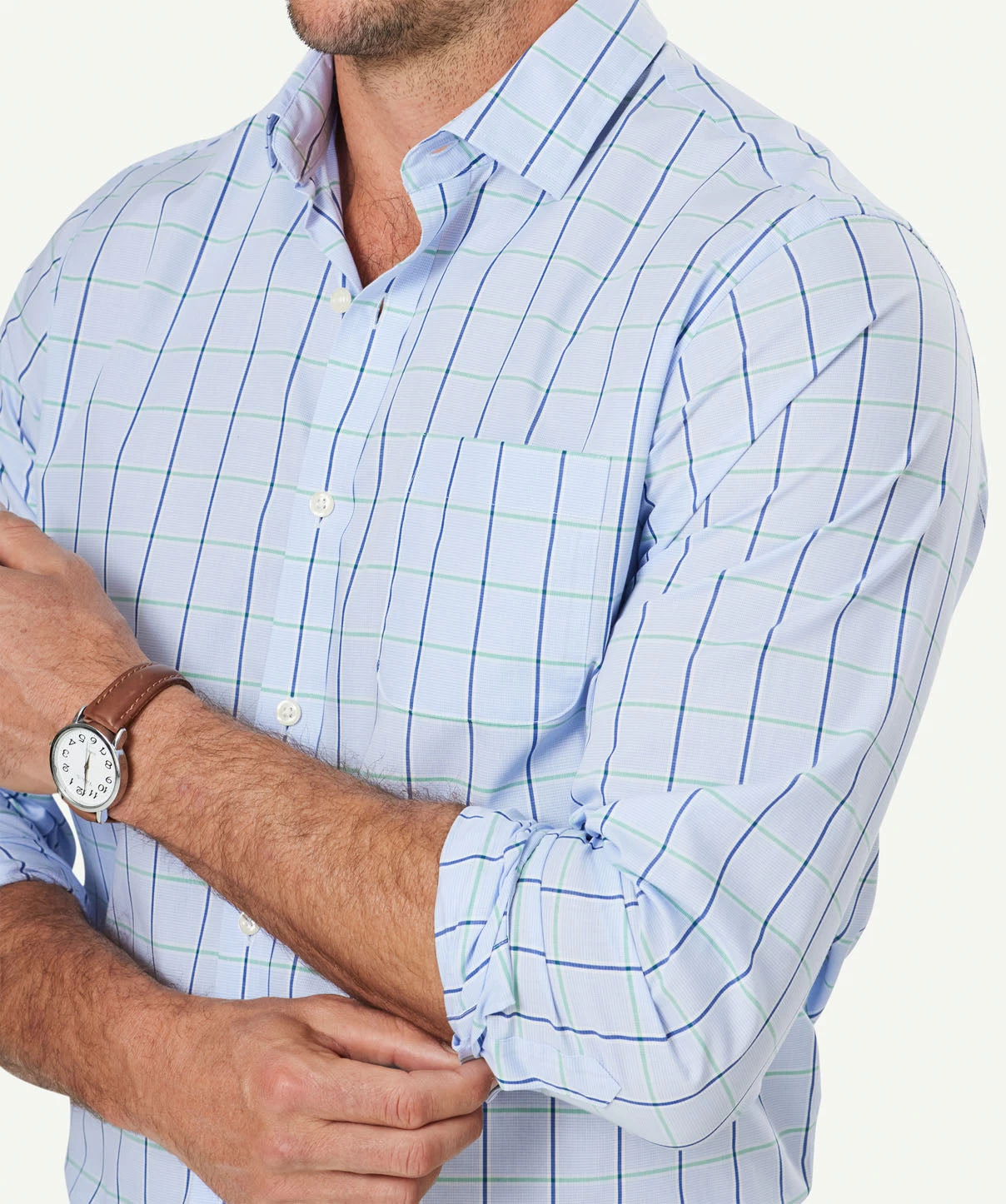 Easy Care Check Long Sleeve Shirt - Sky Blue - Image 4