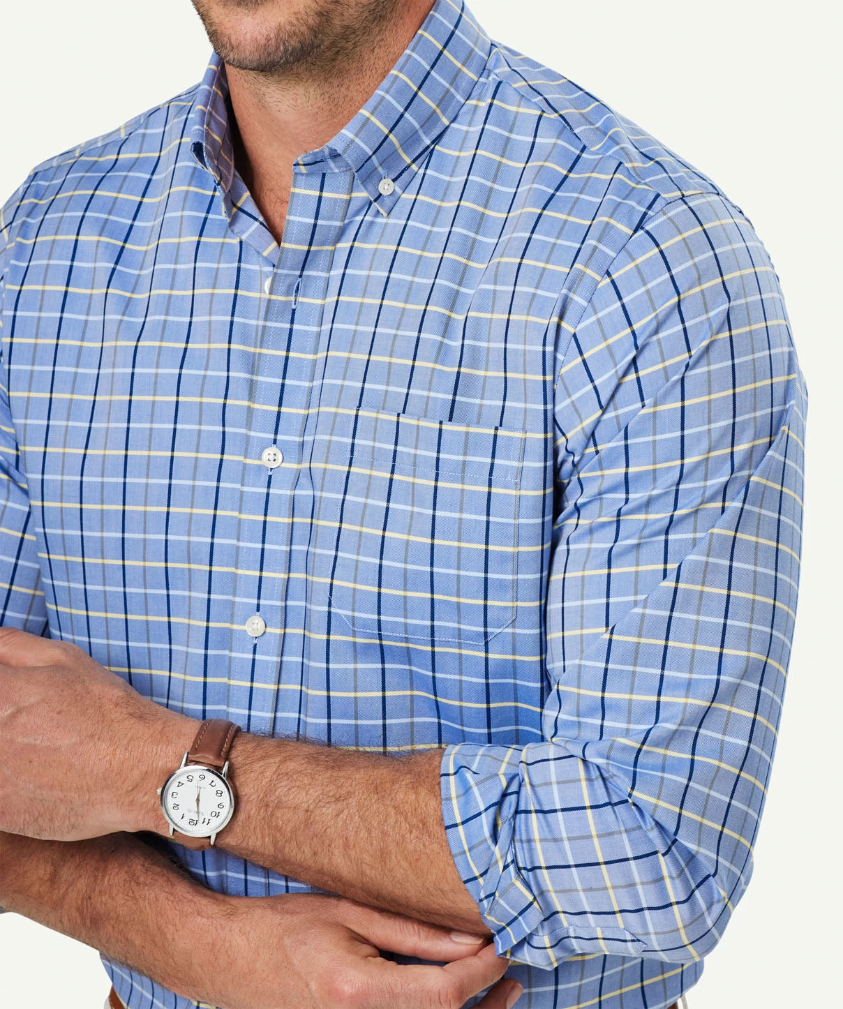 Easy Care Twill Check Long Sleeve Shirt - Chambray - Image 4