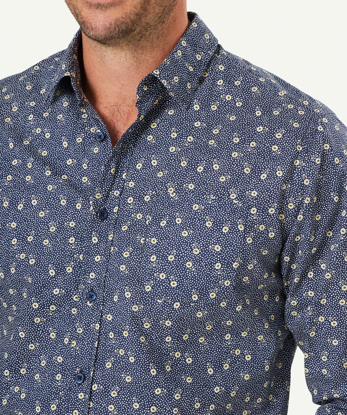 Casual Floral Dot Print Long Sleeve Shirt - Navy - Image 4