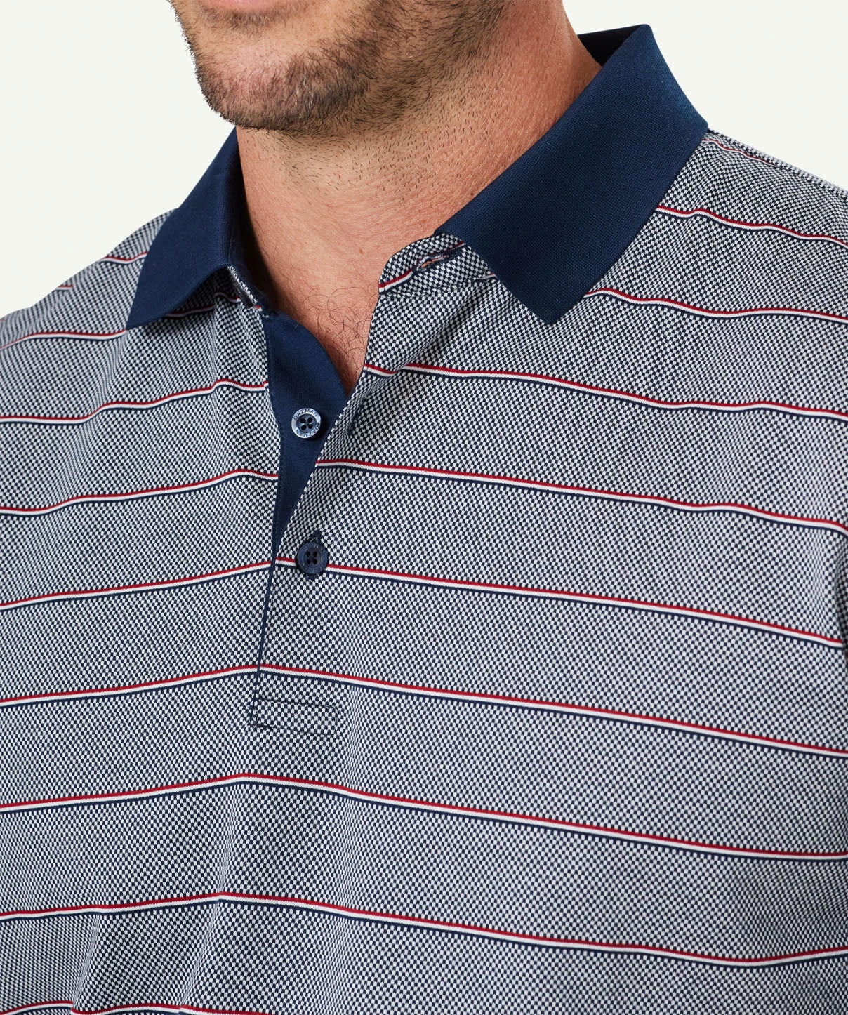 Smart Check Stripe Polo - Navy - Image 4