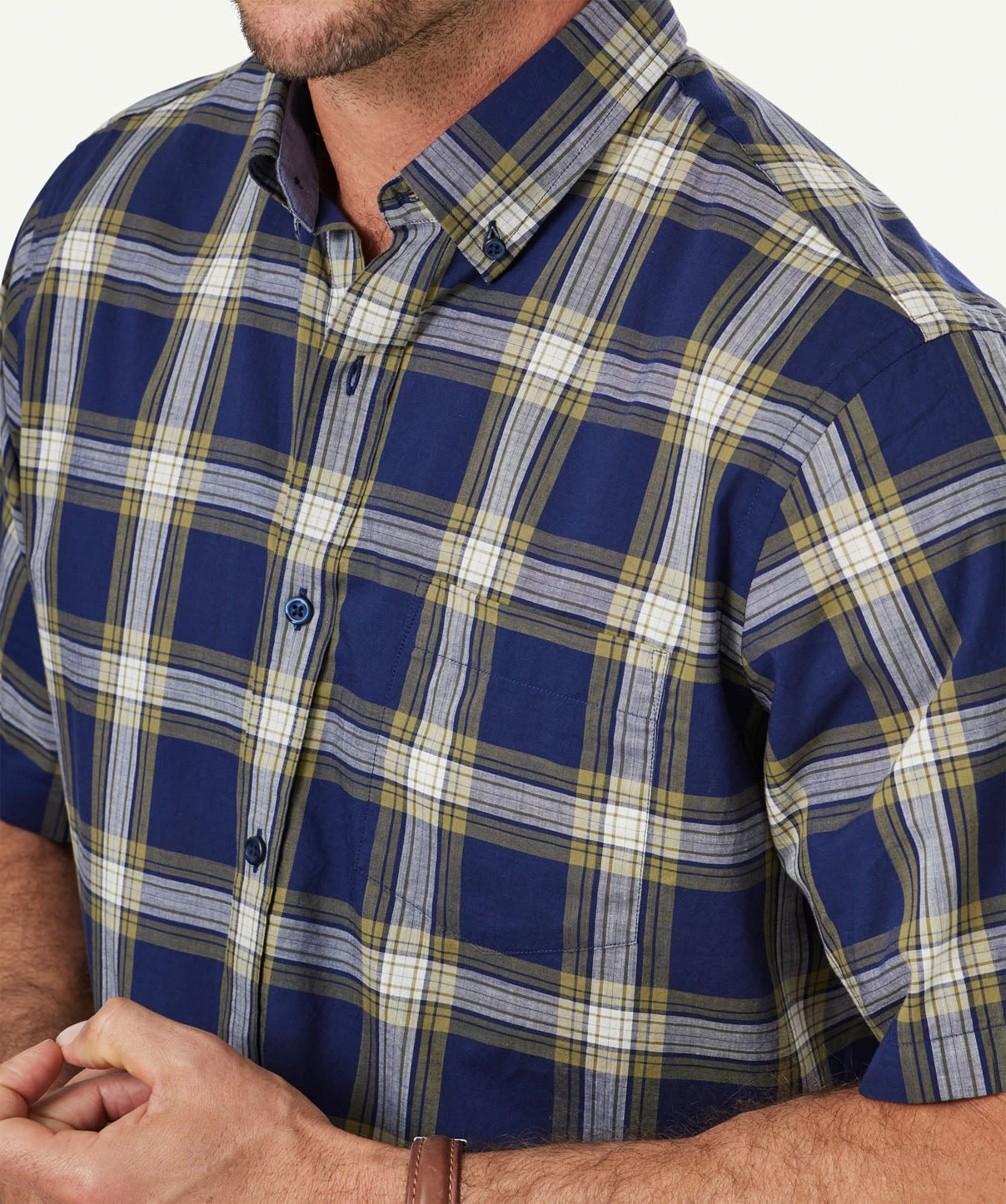 Casual Cotton Check Short Sleeve Shirt - Navy - Image 4