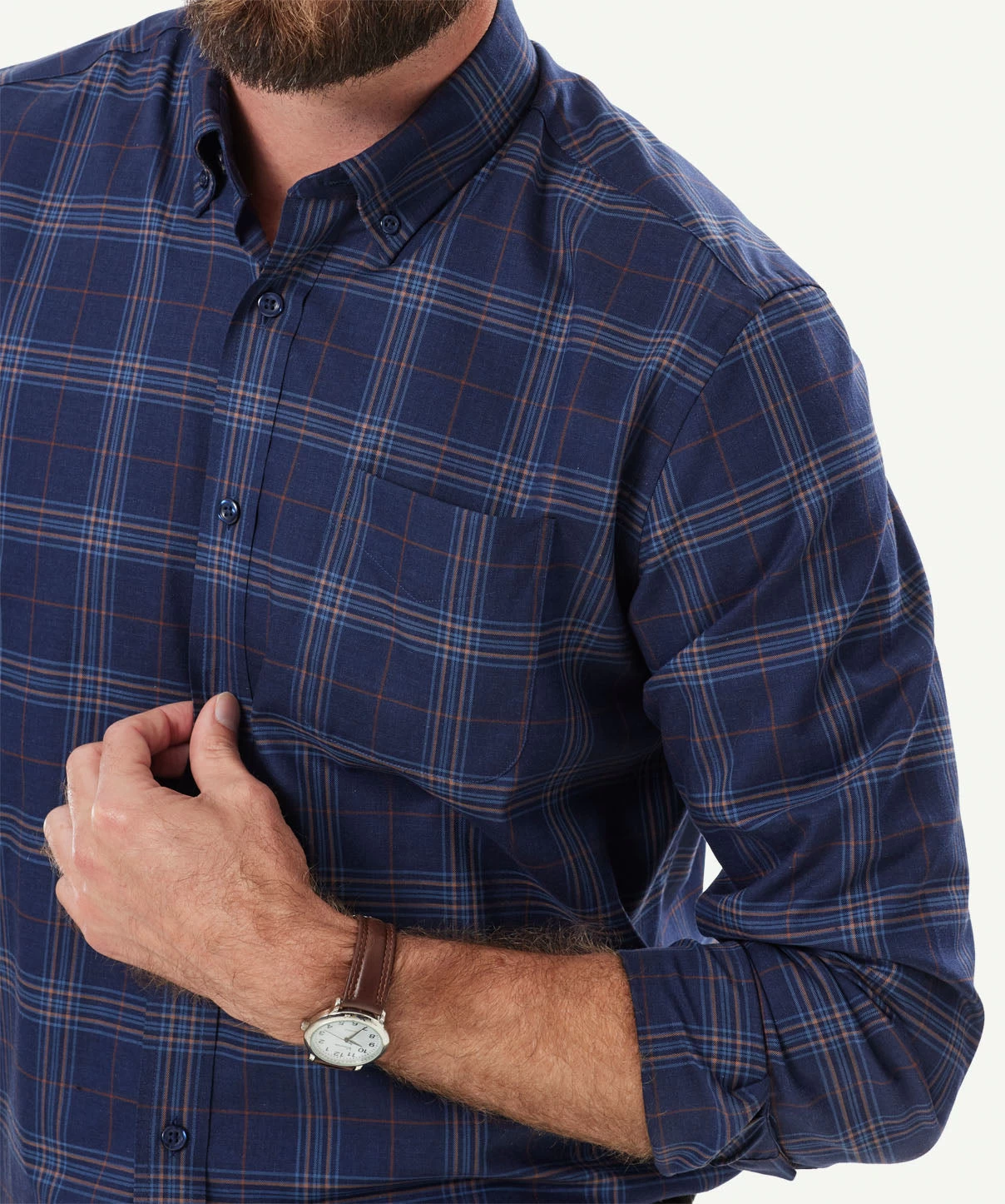 Easy Care Twill Melange Check Long Sleeve Shirt - Navy Melange - Image 4