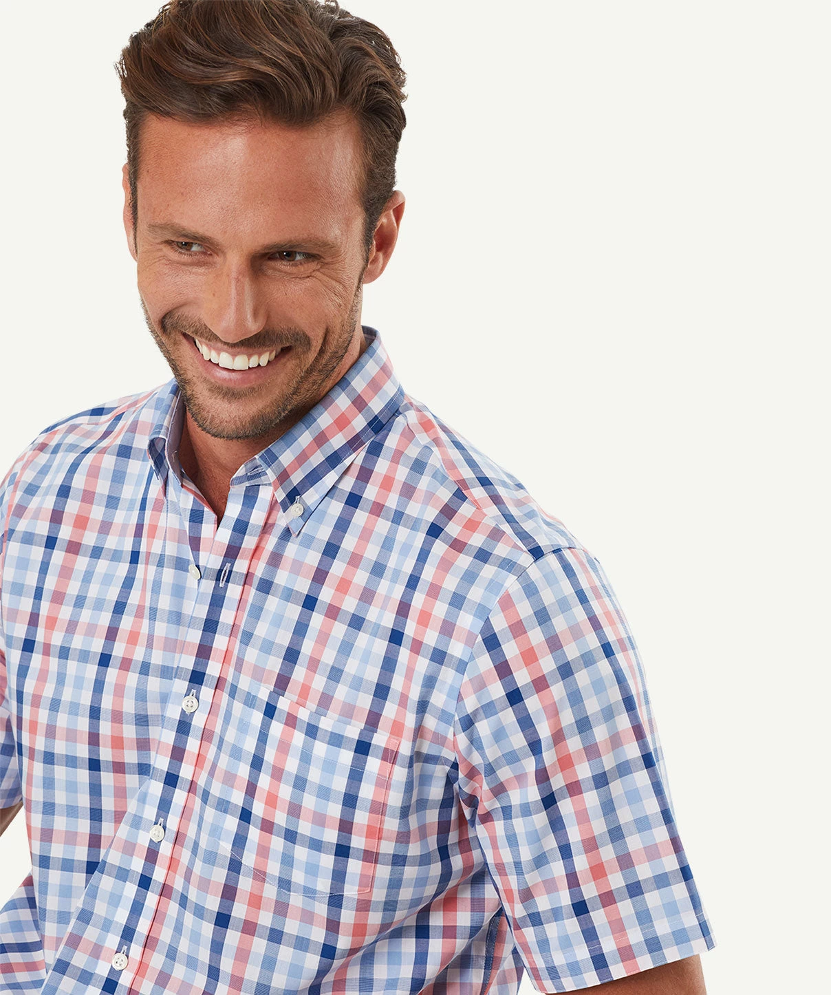 Easy Care Multi Check Short Sleeve Shirt - Pink - Image 4