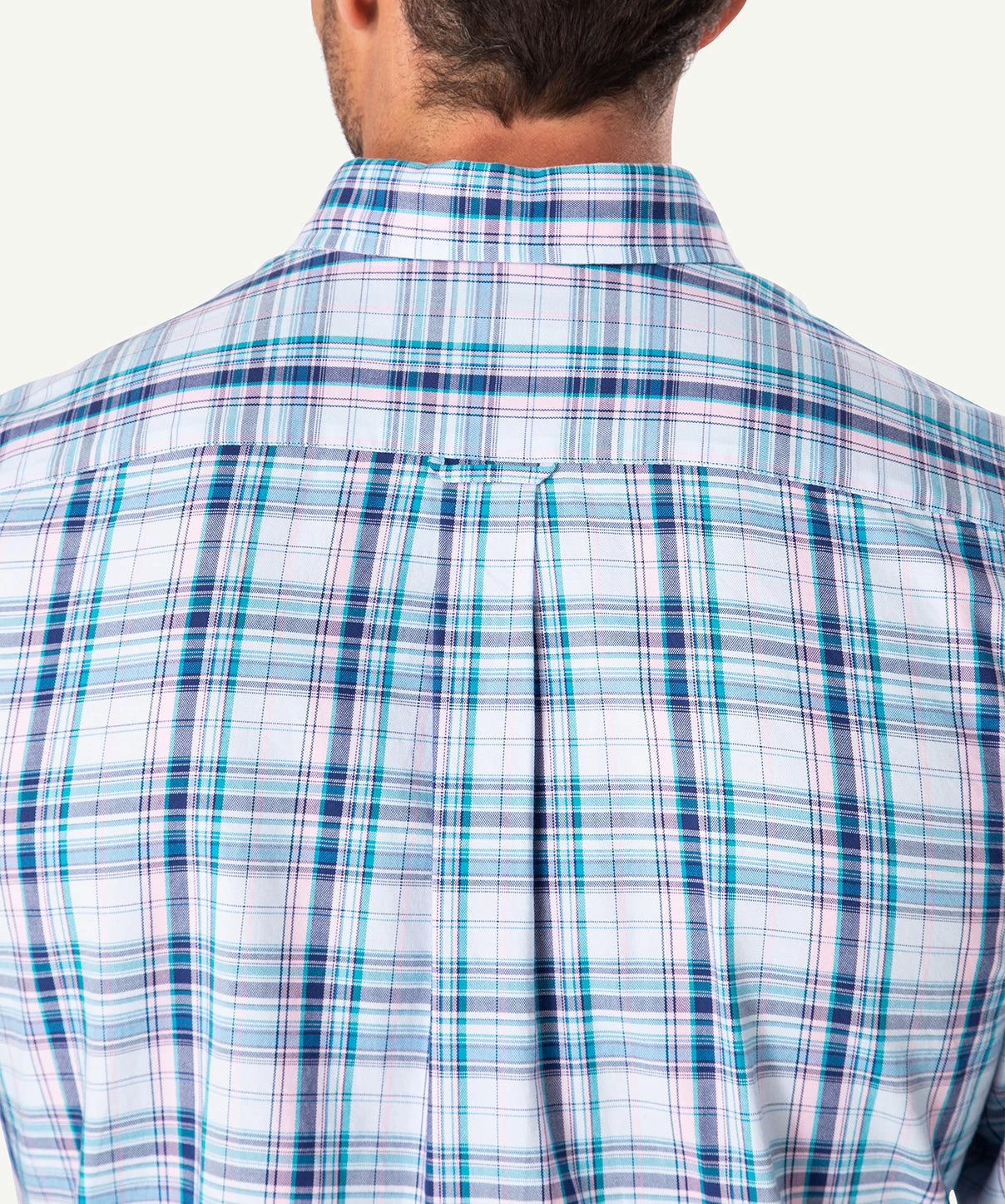 Casual Oxford Multi Check Long Sleeve Shirt - Navy/Pink - Image 4
