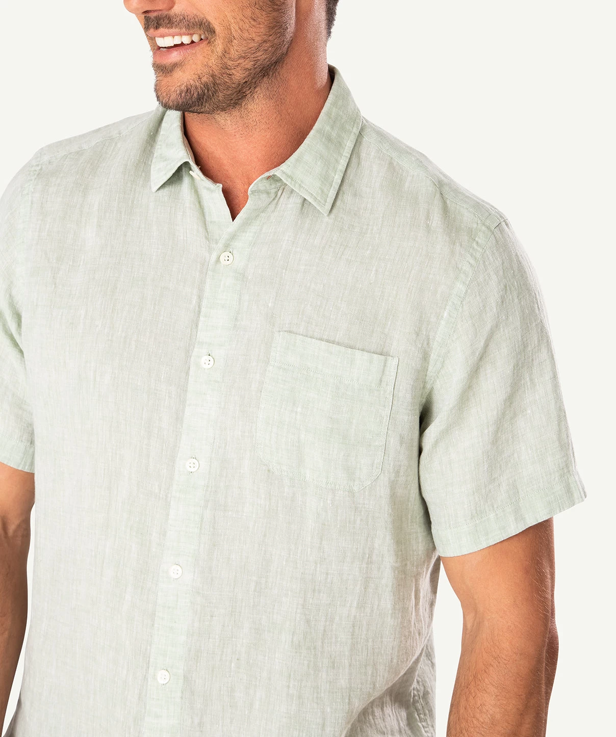 Linen Plain Short Sleeve Shirt - Sage - Image 4