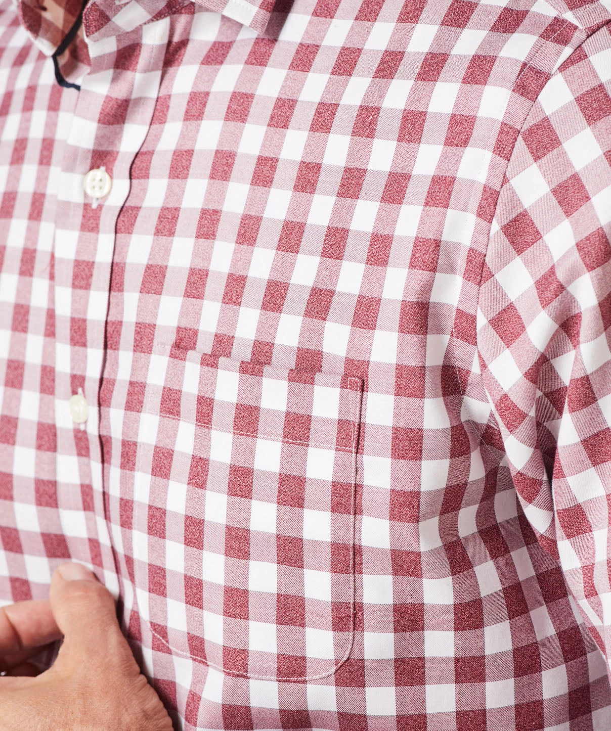 Easy Care Twill Box Check Long Sleeve Shirt - Wine - Image 4