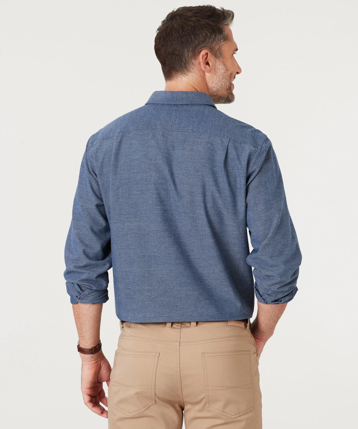 Brushed Jaspe Plain Shirt - Navy - Image 4