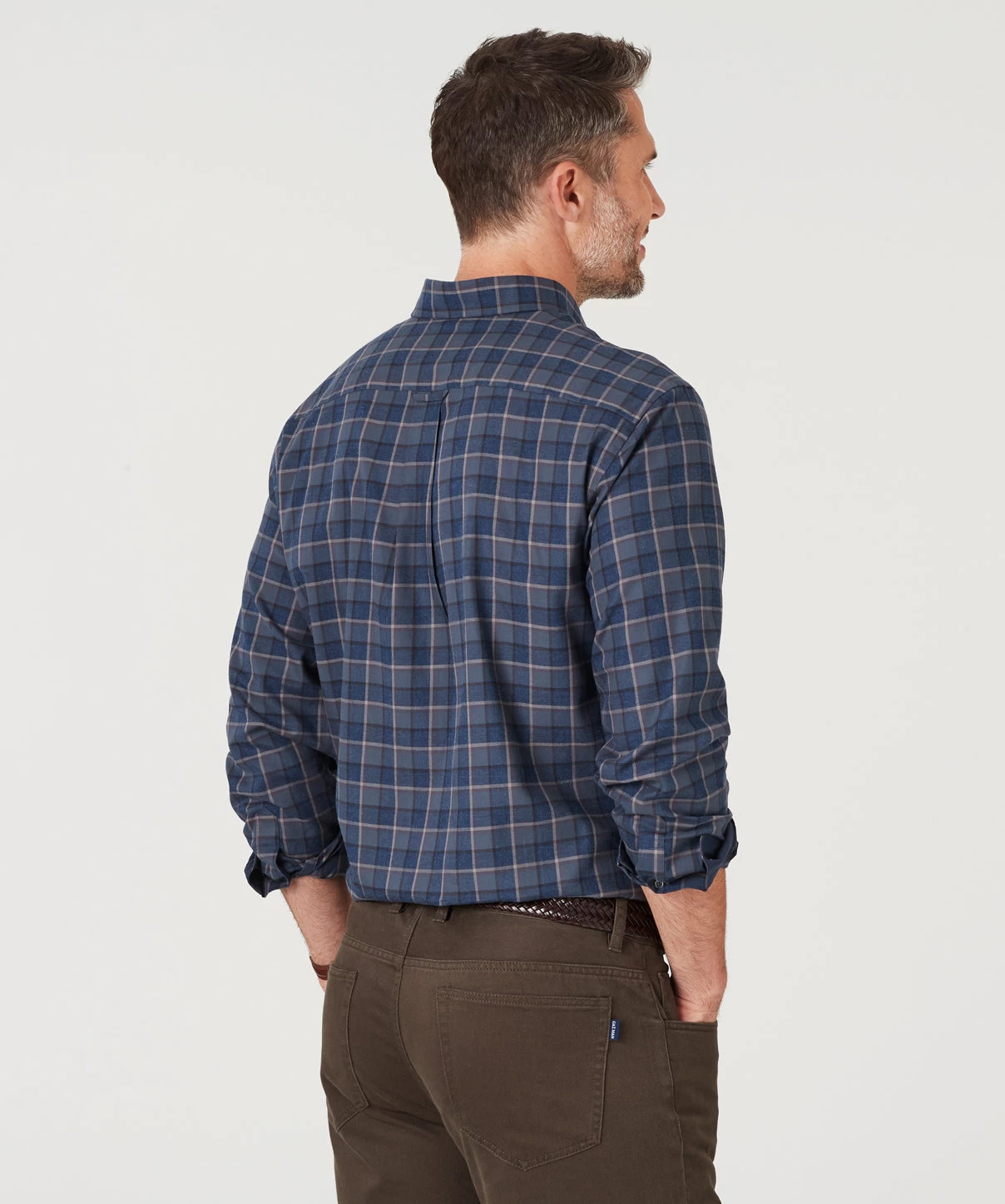 Brushed Twill Melange Check Shirt - Dark Olive - Image 4