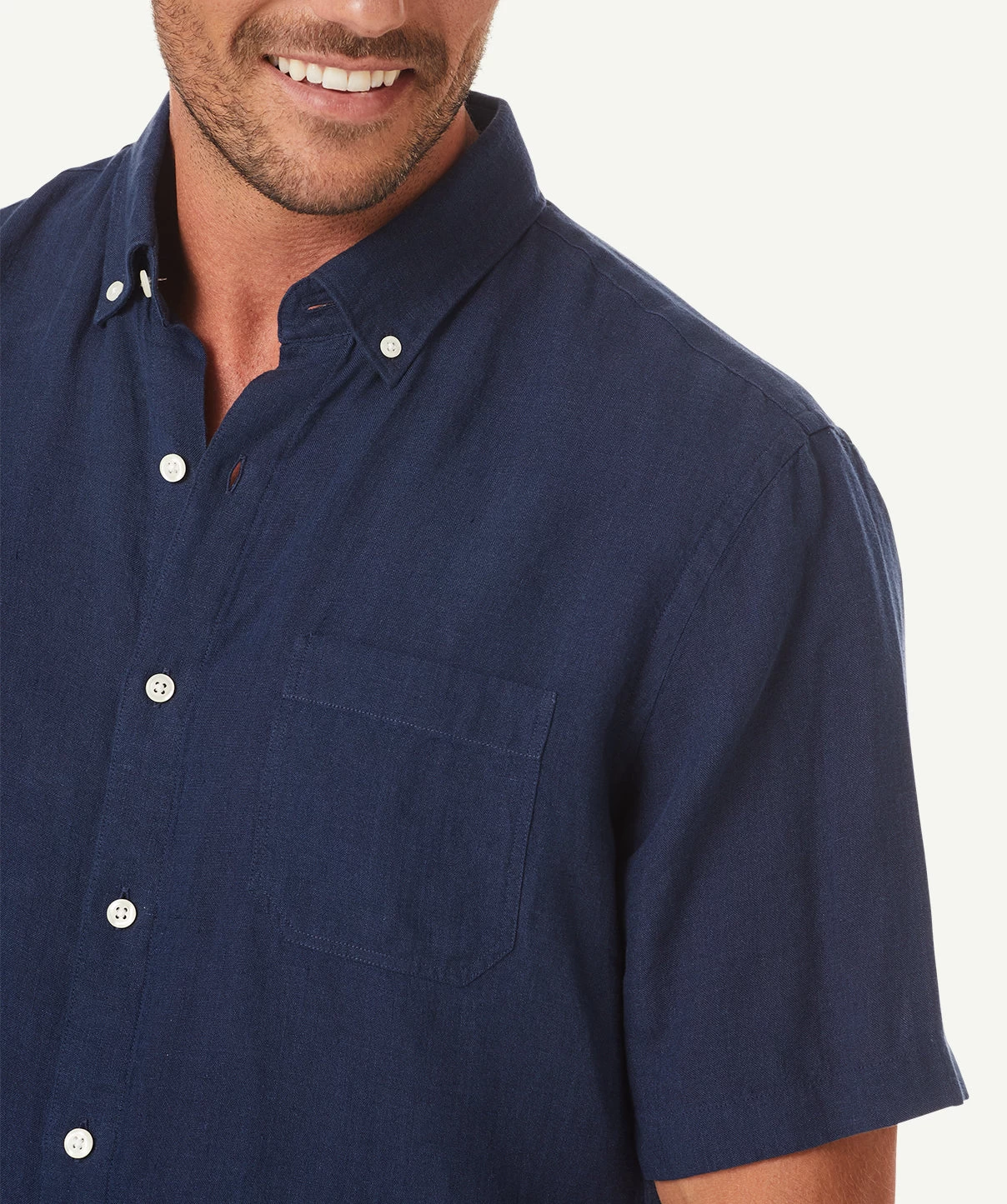 Linen Plain Short Sleeve Shirt - Navy - Image 4