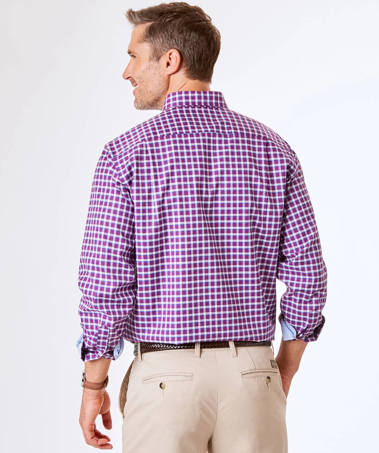 Easy Care Herringbone Check Shirt - Grape - Image 4
