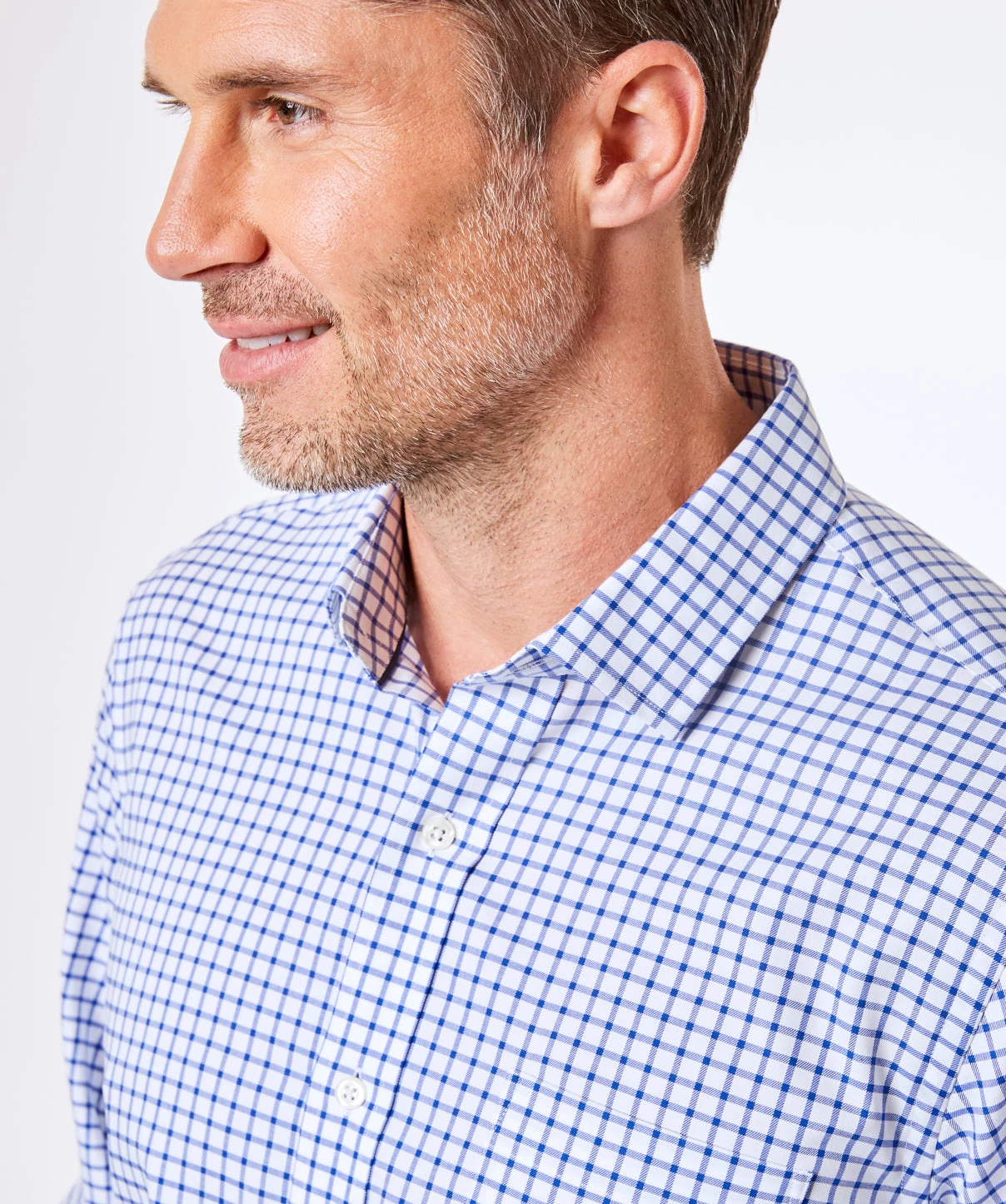 Tailored Fit Easy Care Twill Check Shirt - Blue - Image 4