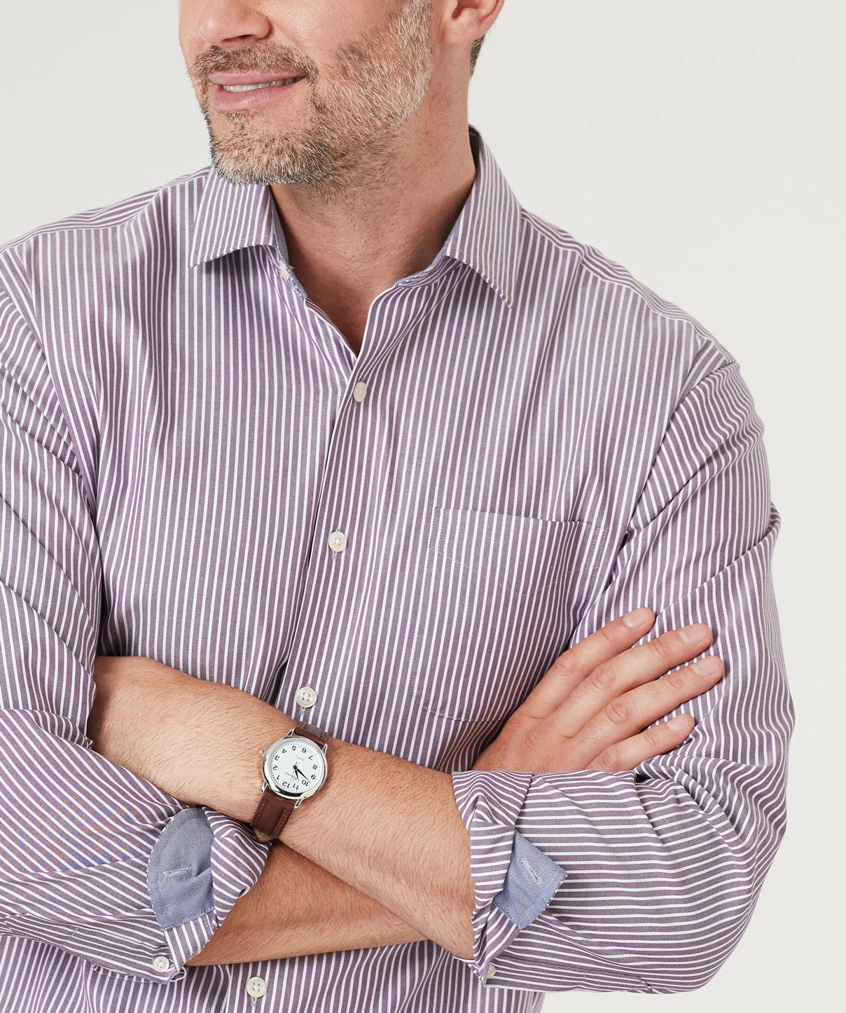 Easy Care Oxford Stripe Shirt - Mauve - Image 4
