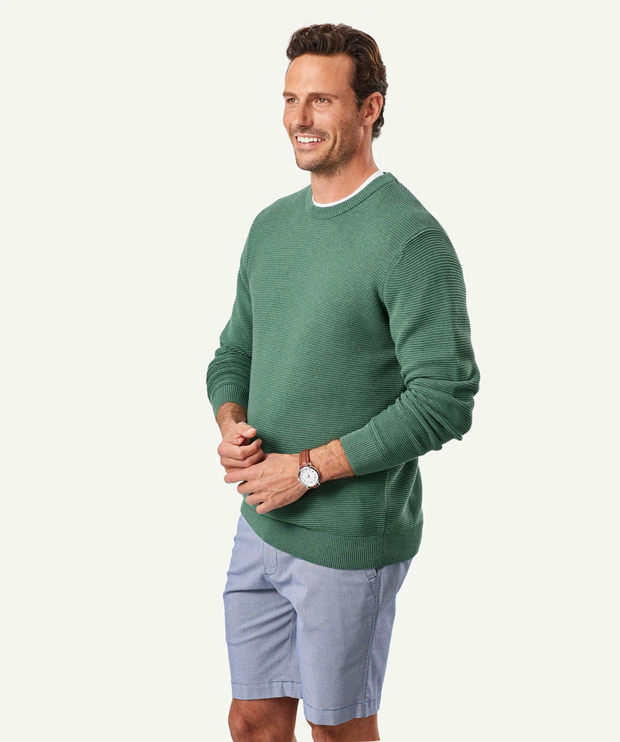 Textured Cotton Crew - Green - Image 5