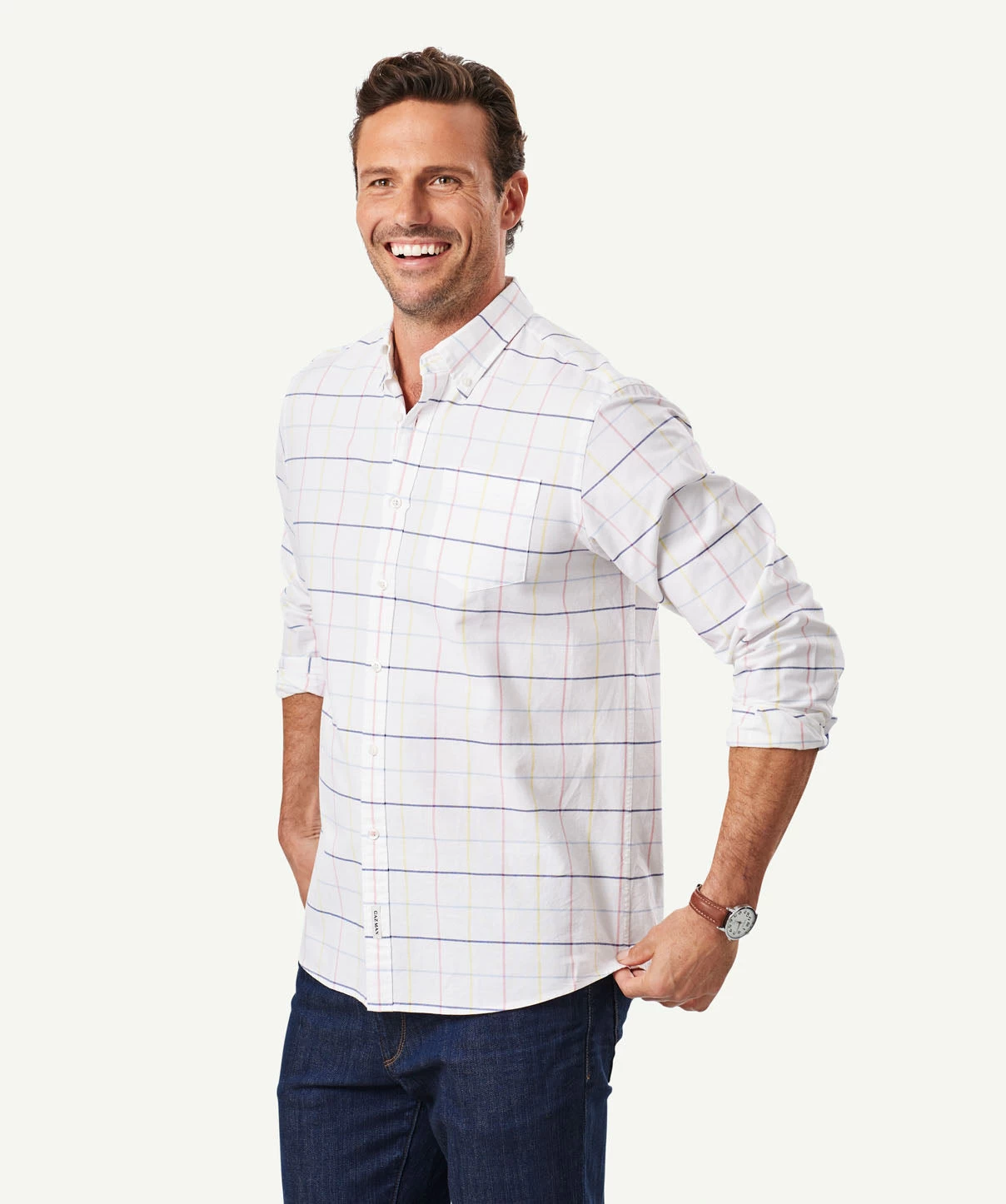 Casual Oxford Check Long Sleeve Shirt - White - Image 5