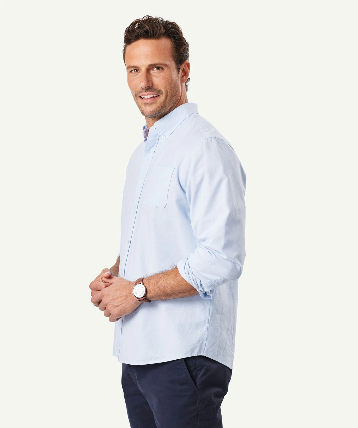 Plain Casual Oxford Long Sleeve Shirt - Sky Blue - Image 5