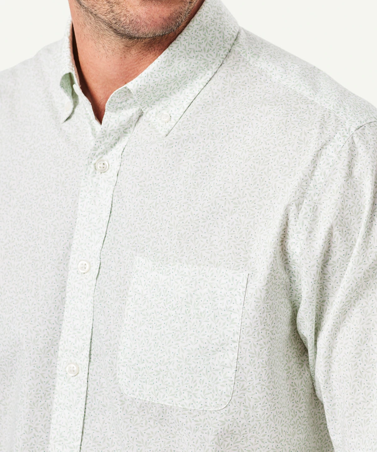 Casual Leaf Print Long Sleeve Shirt - Sage - Image 5