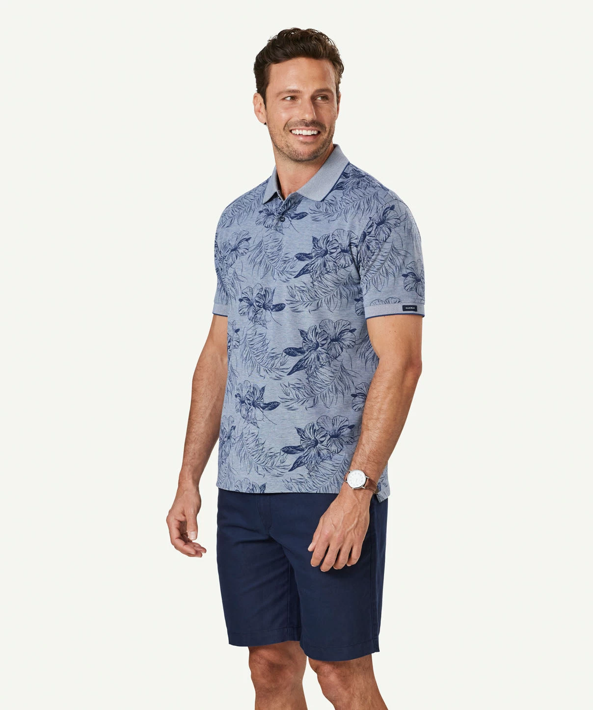 Tropical Print Polo - Navy - Image 4