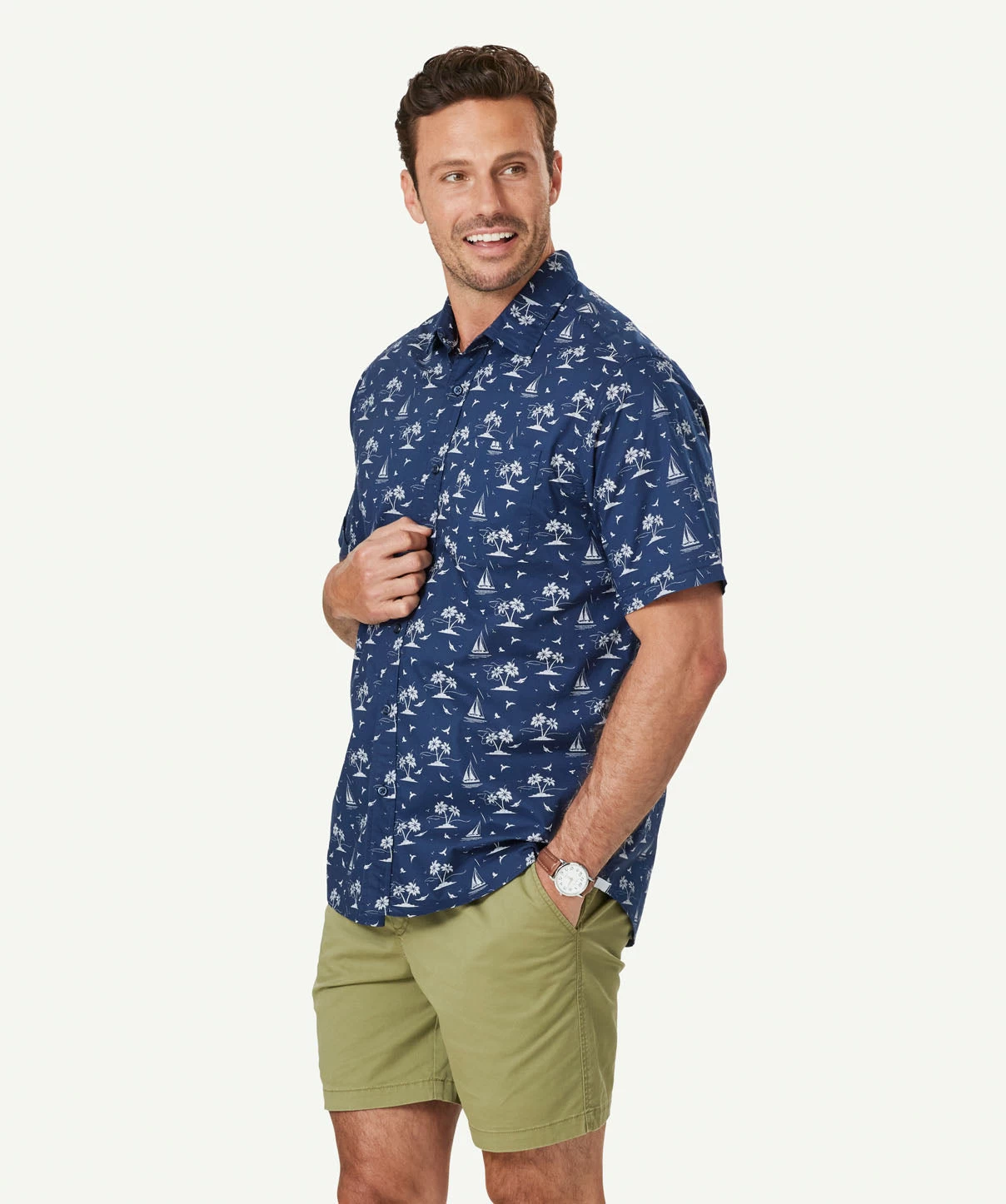 Casual Island Print Short Sleeve Shirt - Midnight - Image 5