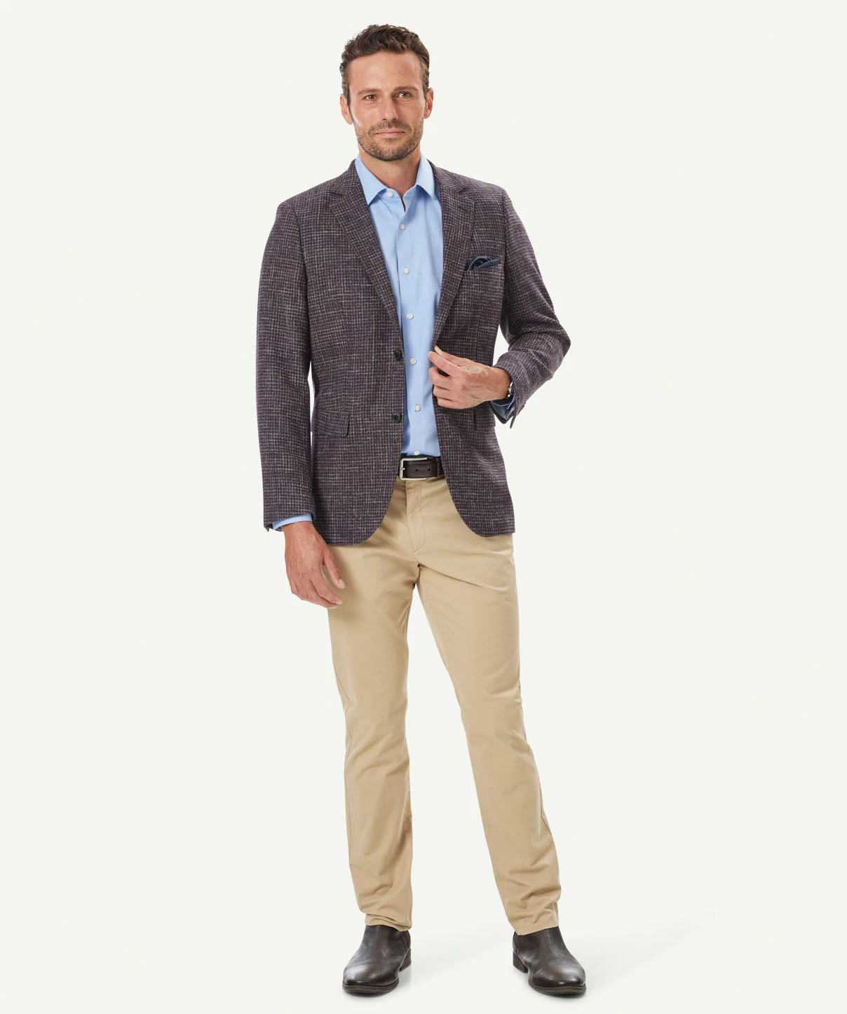 Wool Blend Textured Weave Sports Jacket - Mahogany - Image 5