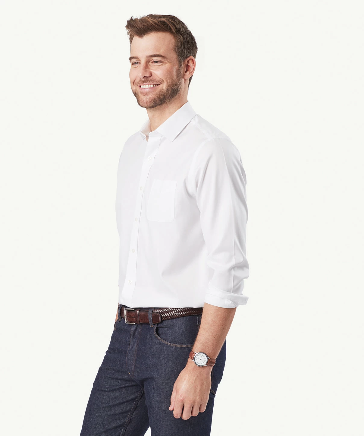 Easy Care Plain Oxford Long Sleeve Shirt - White - Image 5