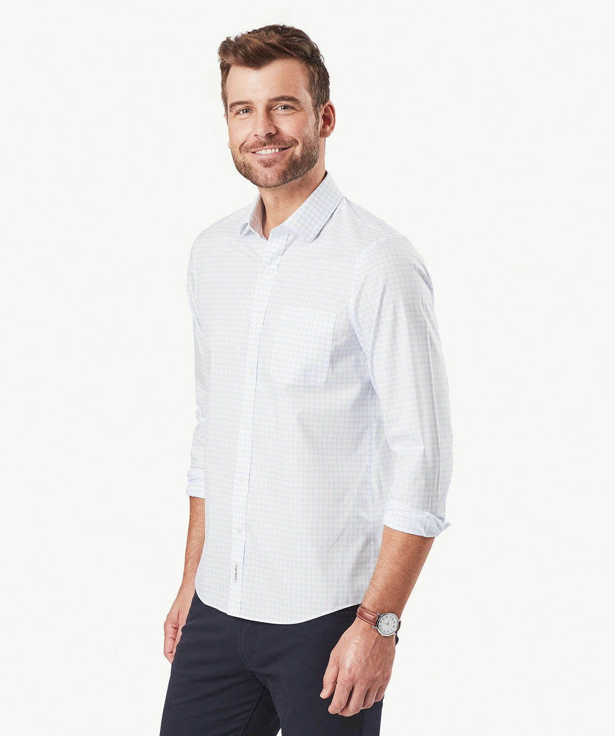 Tailored Non Iron Check Long Sleeve Shirt - White - Image 5