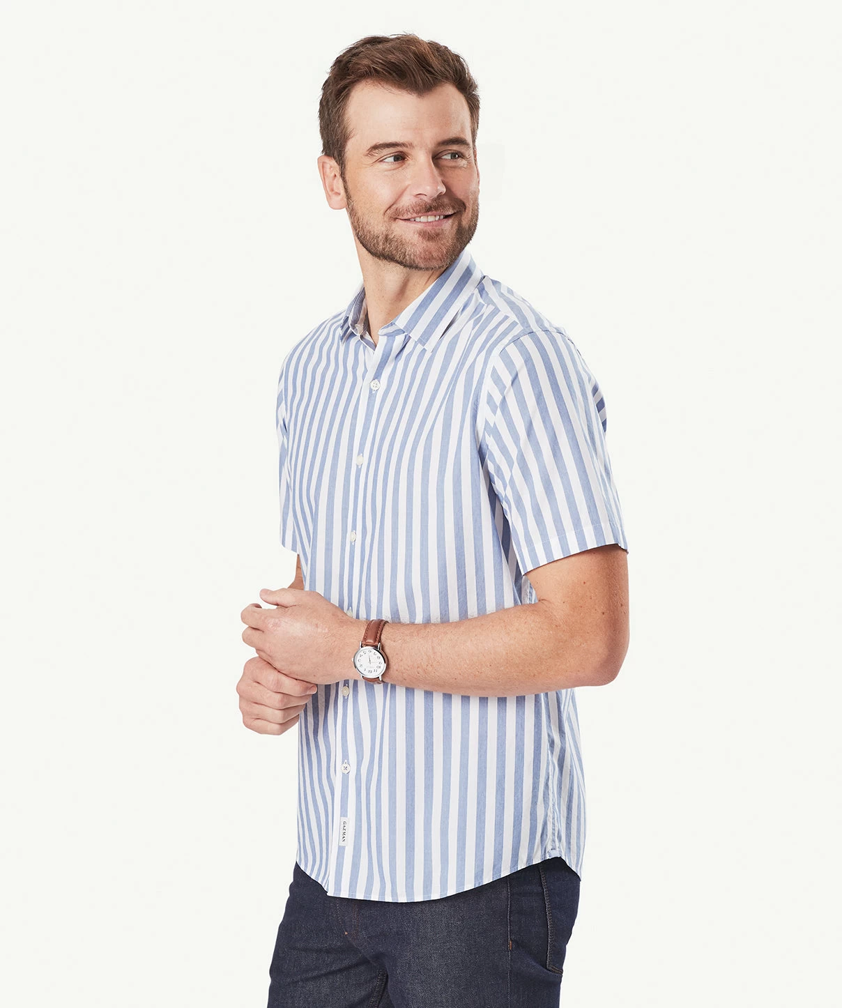 Casual Bold Stripe Short Sleeve Shirt - Navy Melange - Image 5