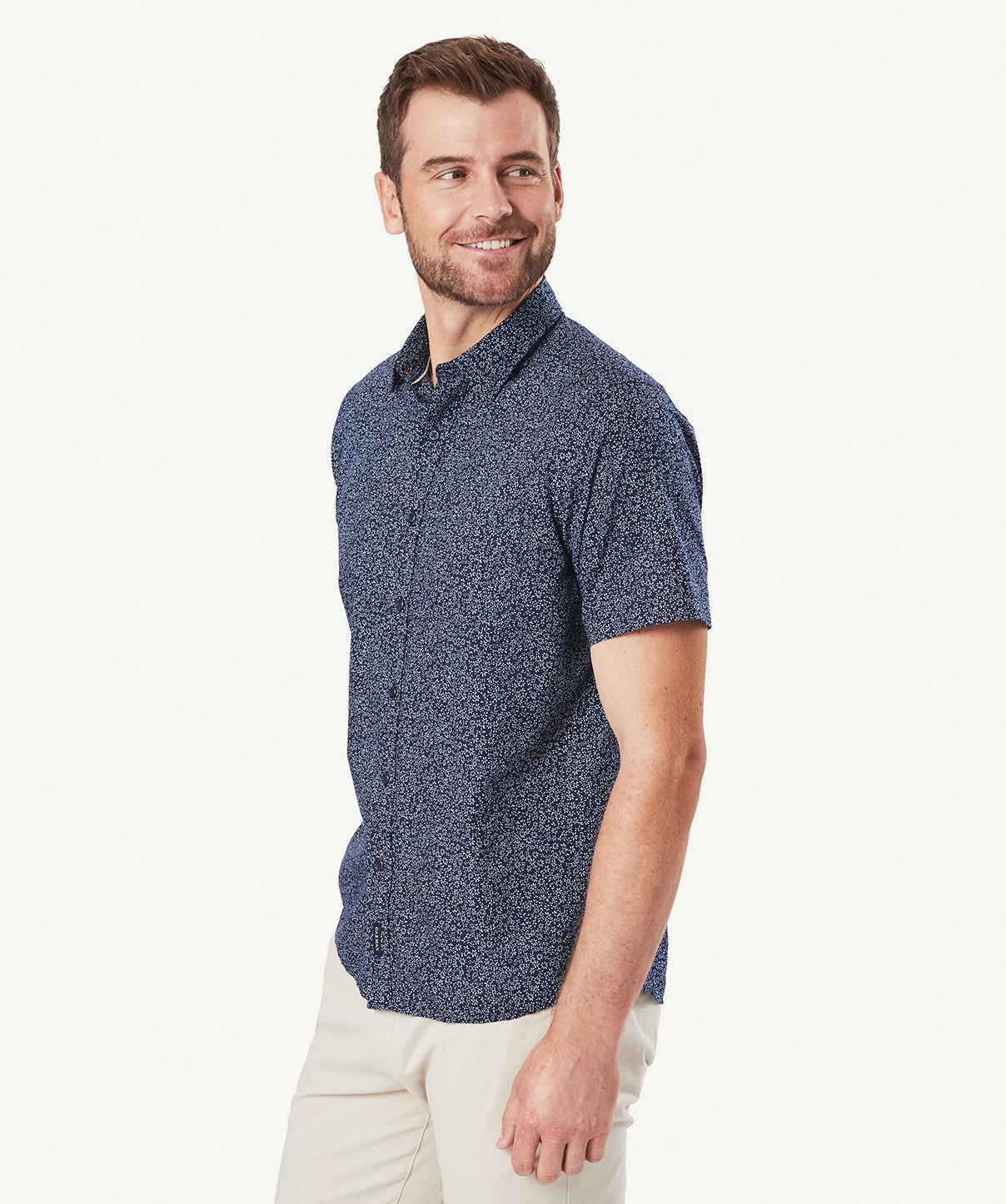 Casual Floral Print Short Sleeve Shirt - Navy - Image 5