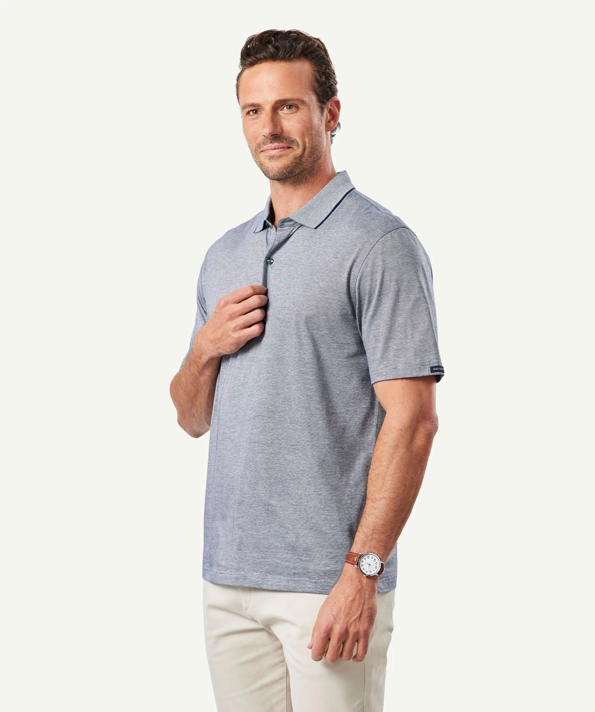 Smart Jaquard Pique Polo - Navy - Image 5