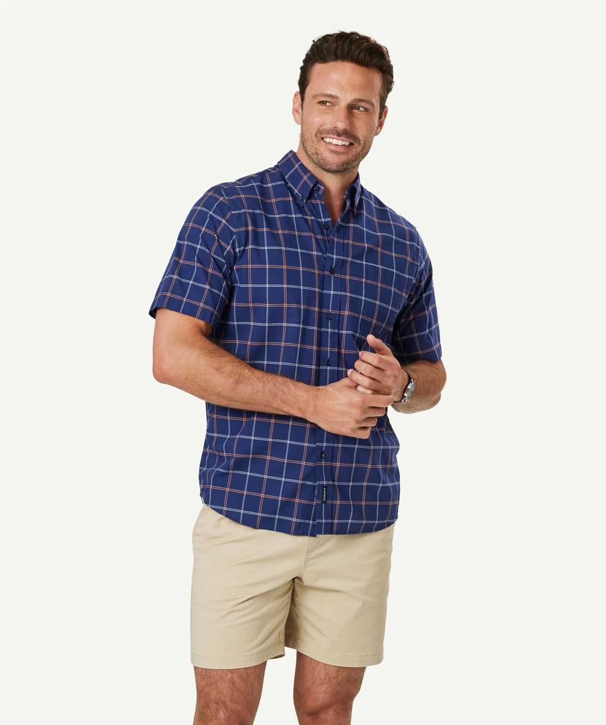 Casual Madras Check Short Sleeve Shirt - Navy - Image 9