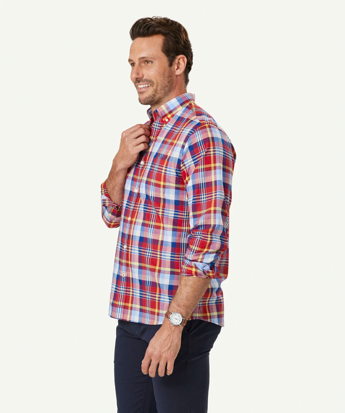 Casual Slub Check Long Sleeve Shirt - Red - Image 5