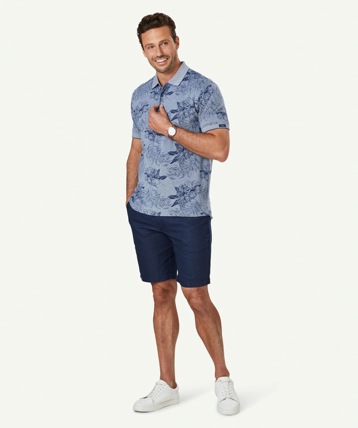 Tropical Print Polo - Navy - Image 5