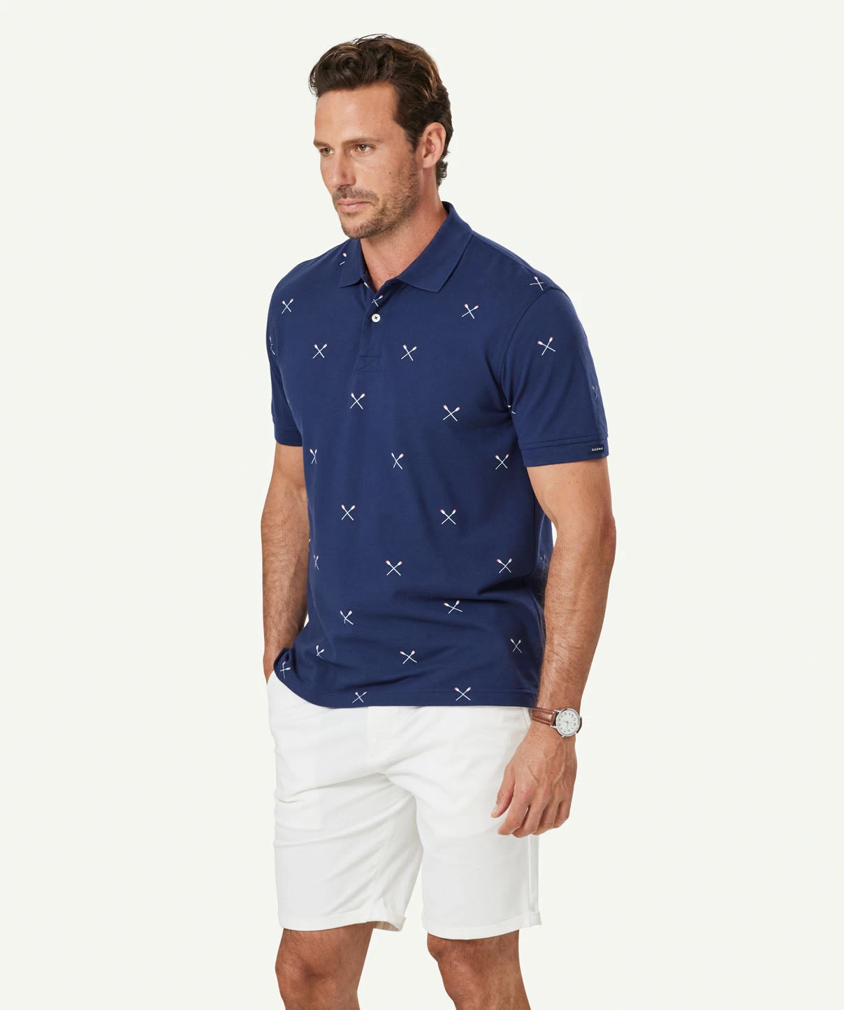 Rowing Print Polo - Navy - Image 5