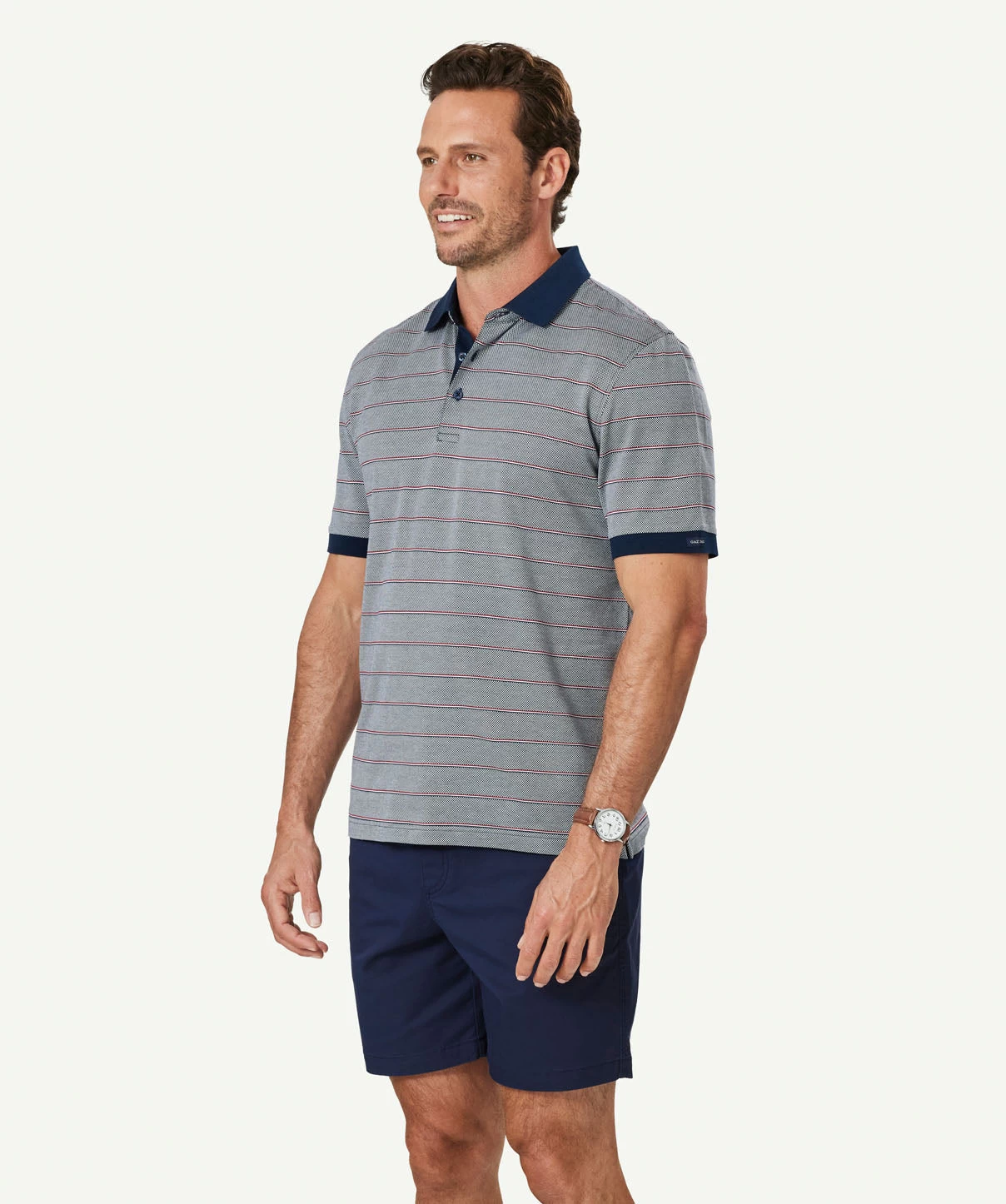 Smart Check Stripe Polo - Navy - Image 5