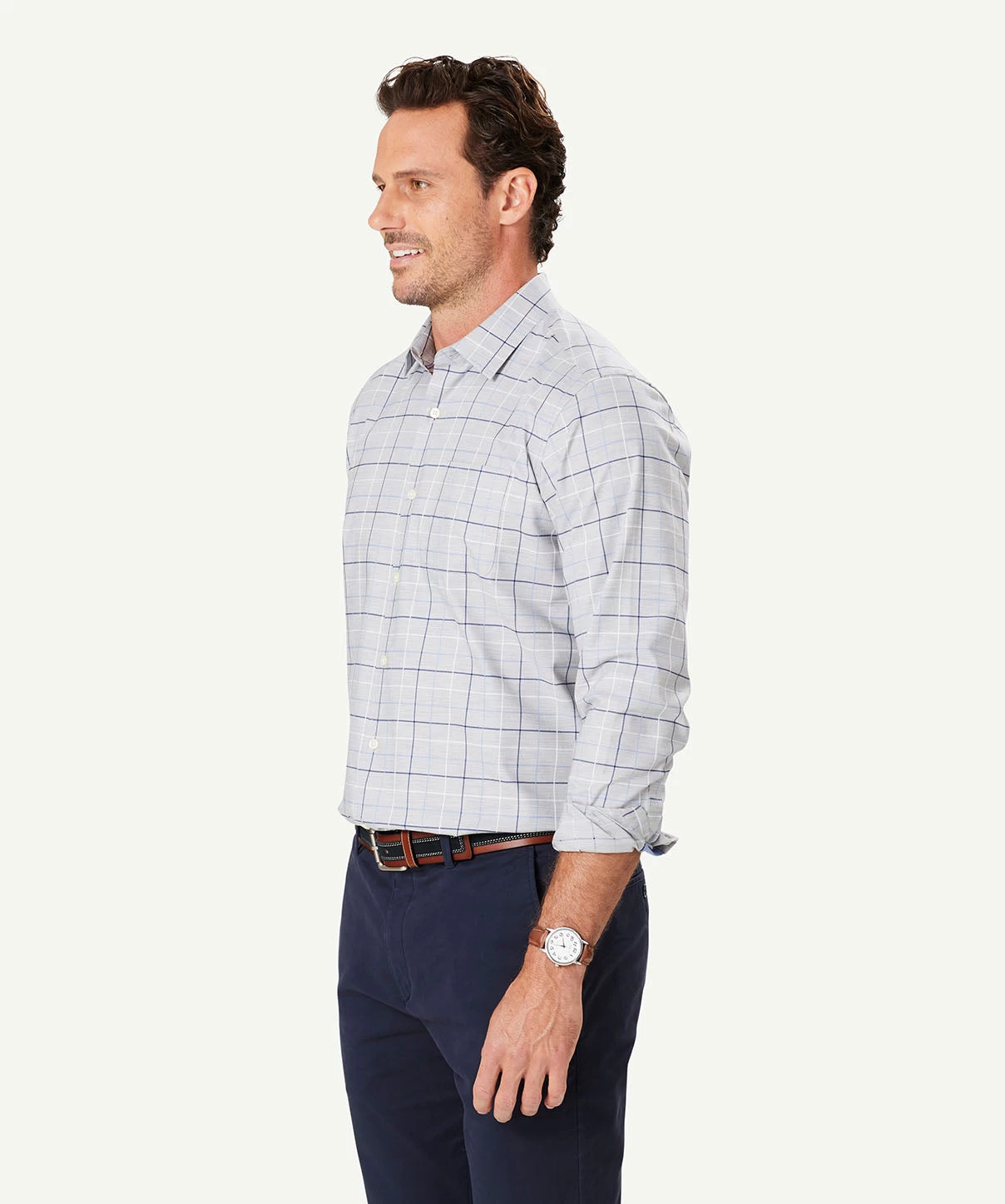 Easy Care Twill Check Long Sleeve Shirt - Grey Melange - Image 5