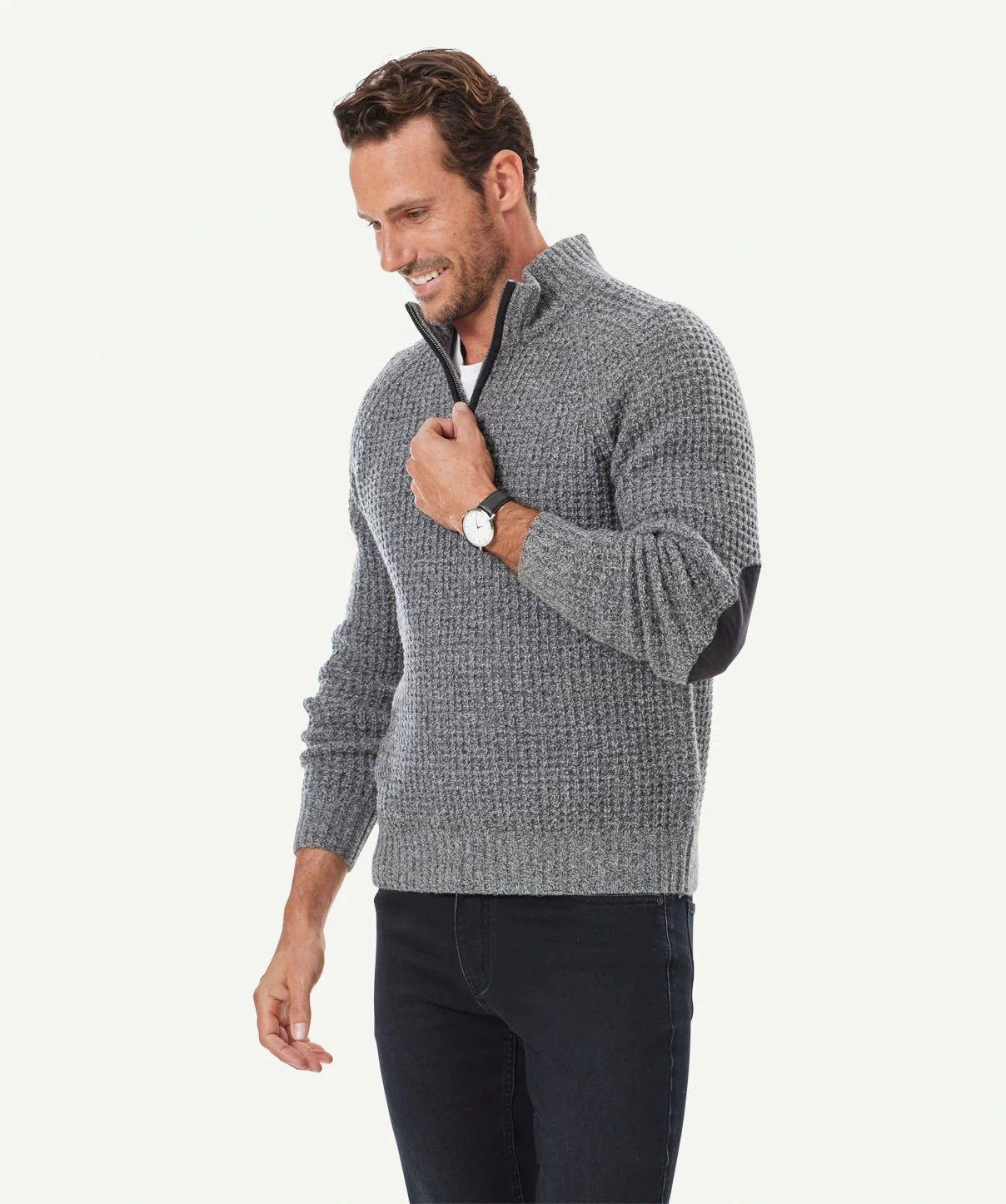 Tuck Wool Blend Half Zip Knit - Charcoal - Image 5