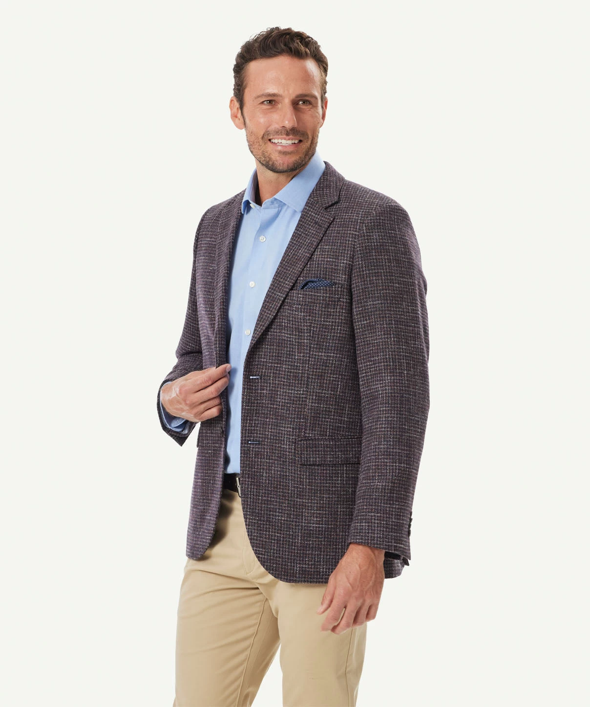 Wool Blend Textured Weave Sports Jacket - Mahogany - Image 6