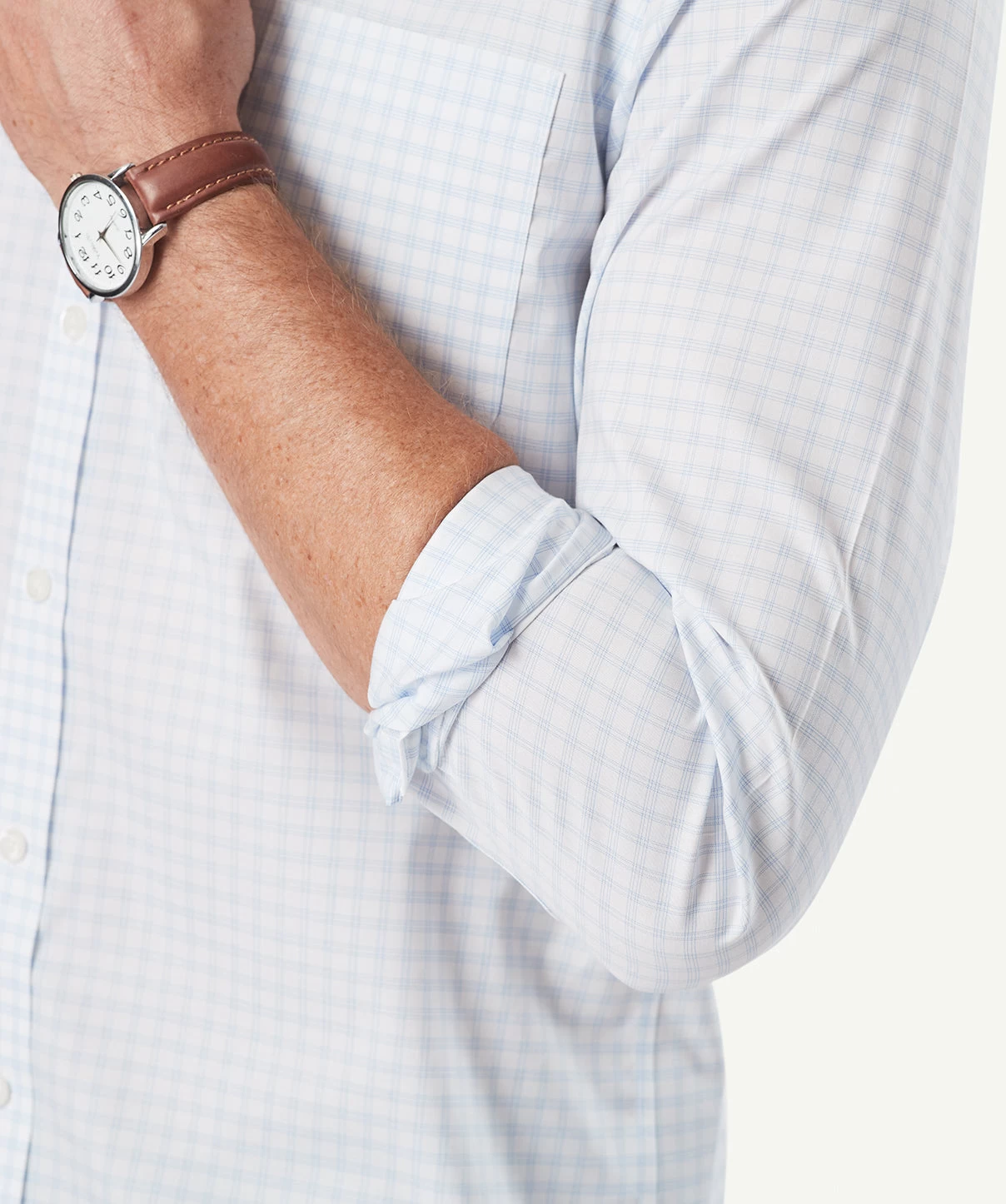 Tailored Non Iron Check Long Sleeve Shirt - White - Image 7