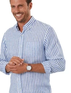 Pure Linen Bengal Stripe Shirt - Chambray